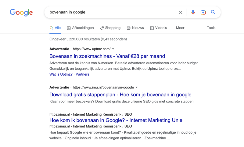 hoe krijg je je website bovenaan in google